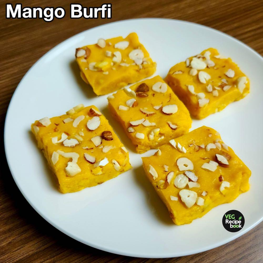 mango burfi recipe | aam barfi recipe | mango khoya burfi recipe | mango fudge recipe